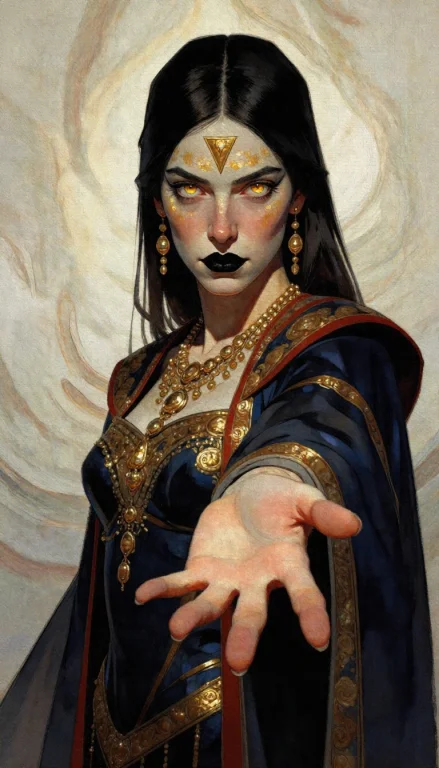 Detailed Gouache Painting Depict A Regal, Dark-haired Woman...