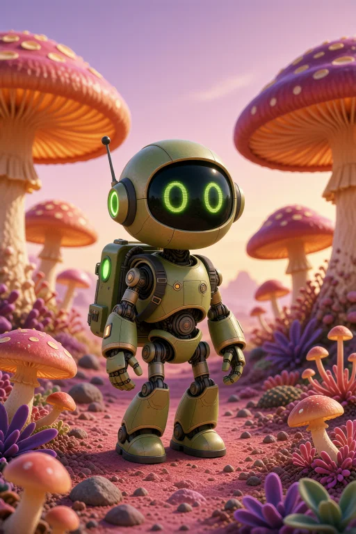 Cute Stylized 3d Character Of A Tiny Robot Explorer Carrying...