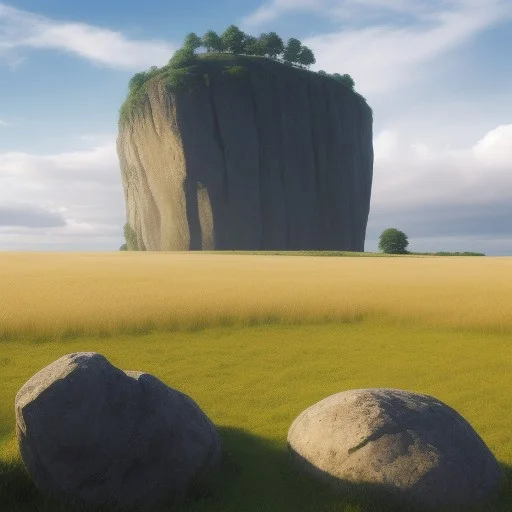 Field, Sky, Cloud, Morning, Rock, Cliff,