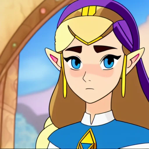 Princess Zelda With Detailed Glittering Eyes Looking Out A W...