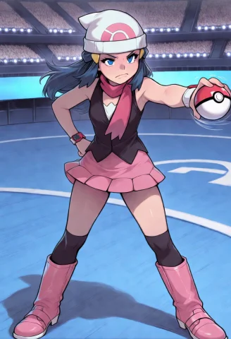 1girl, Dawn Pokemon, Long Hair, Blue Hair, Blue Eyes, Beanie... — Stable Diffusion AI Prompt: 1girl, dawn \(pokemon\), long hair, blue hair, blue eyes, beanie, black sleevele...