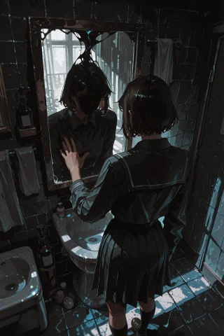 Masterpiece, Best Quality, Anime, From Behind, Above, Blue L... — Stable Diffusion AI Prompt: masterpiece, best quality, anime, from behind, above, blue light, horror, dark p...