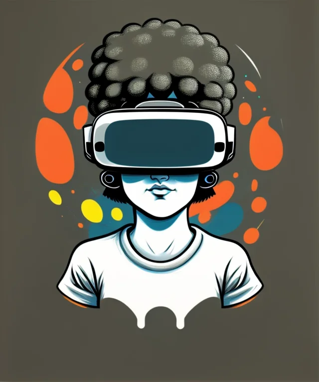 A Gamer Wearing Vr Googles, T-shirt Logo In The Style Of Mag...