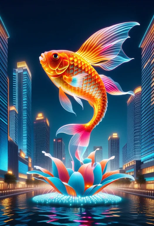 High Quality, Led, Colorful Led Lights, A Giant Goldfish Swi...