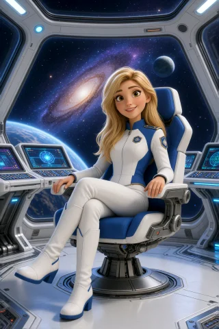 Female Spaceship Captain Sitting Confidently In A Futuristic... — Stable Diffusion AI Prompt: female spaceship captain sitting confidently in a futuristic command chair, long...