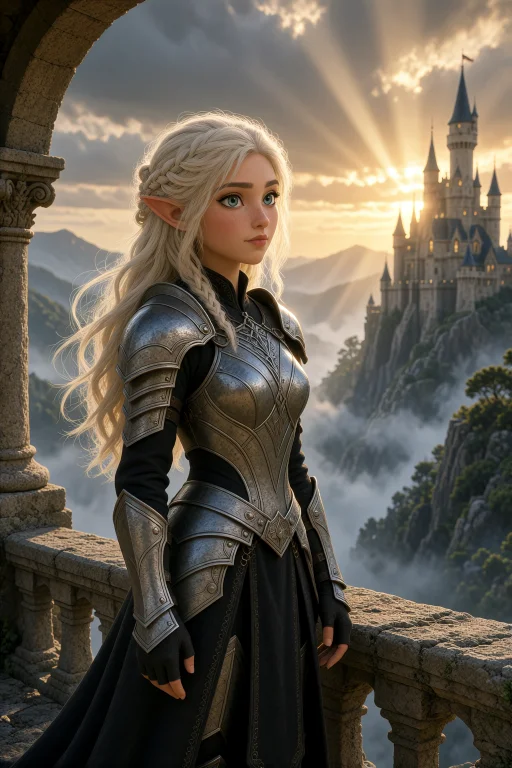 Beautiful Elven Warrior Woman, Long Platinum Blonde Hair, Pi...