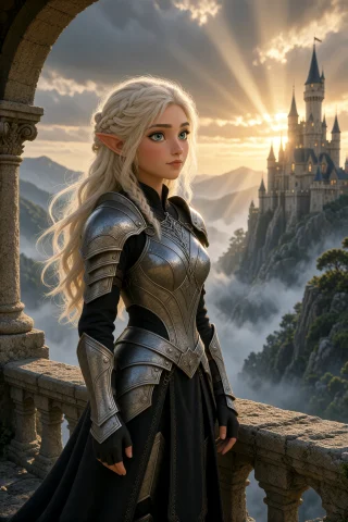 Beautiful Elven Warrior Woman, Long Platinum Blonde Hair, Pi... — Stable Diffusion AI Prompt: beautiful elven warrior woman, long platinum blonde hair, piercing blue eyes, el...