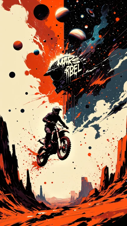 In The Foreground, A Motocross Rider Soars Diagonally Across...