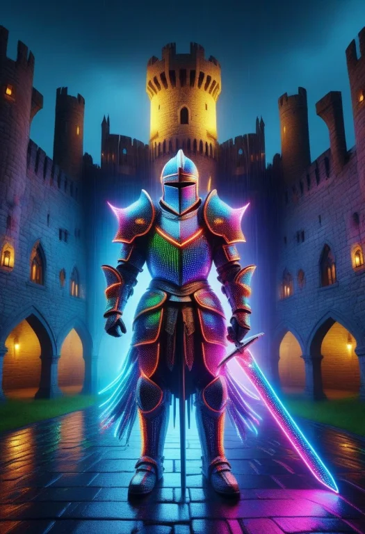 Led, Colorful Led Lights, A Medieval Knight In Shiny Armor C...