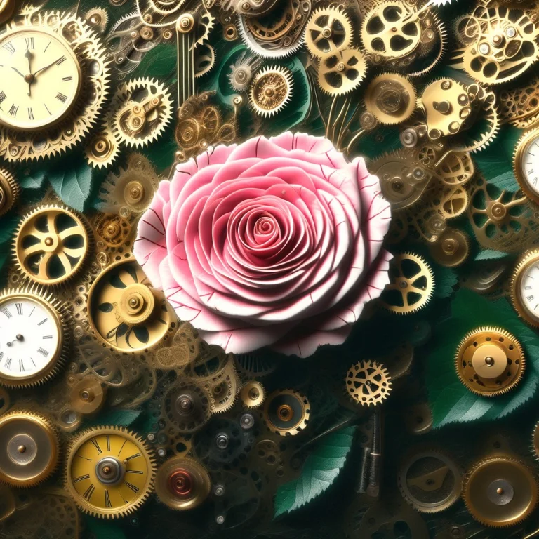 A Blooming Rose Made Entirely Of Clockwork Style, Delicate P...