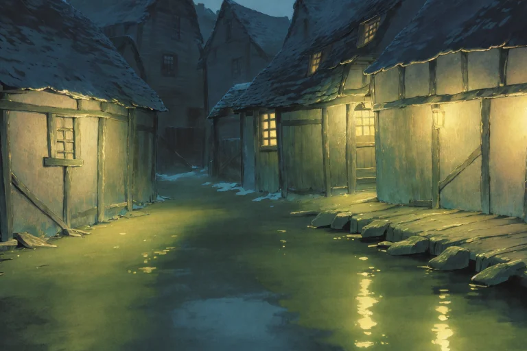 Howlbgs, Village Scenery At Night, Dim Light, Dark Lorahowls...