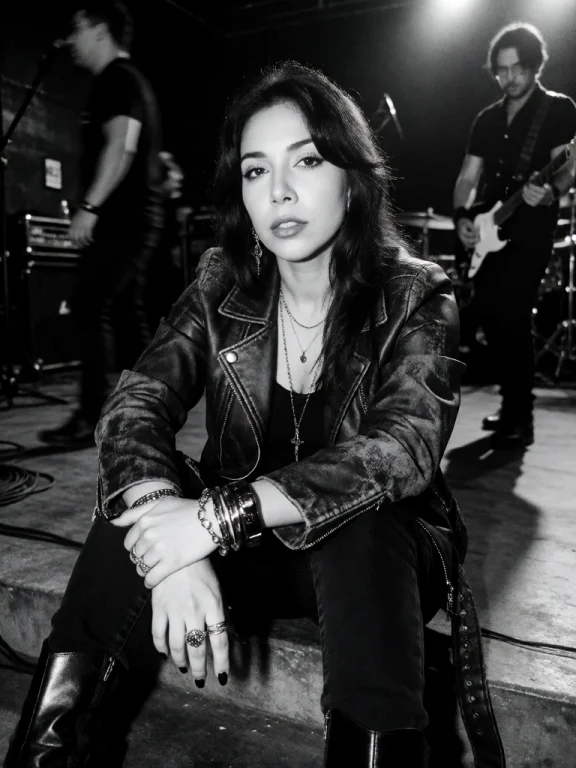 Black-and-white Cinematic Portrait Of A Woman Sitting Backst...