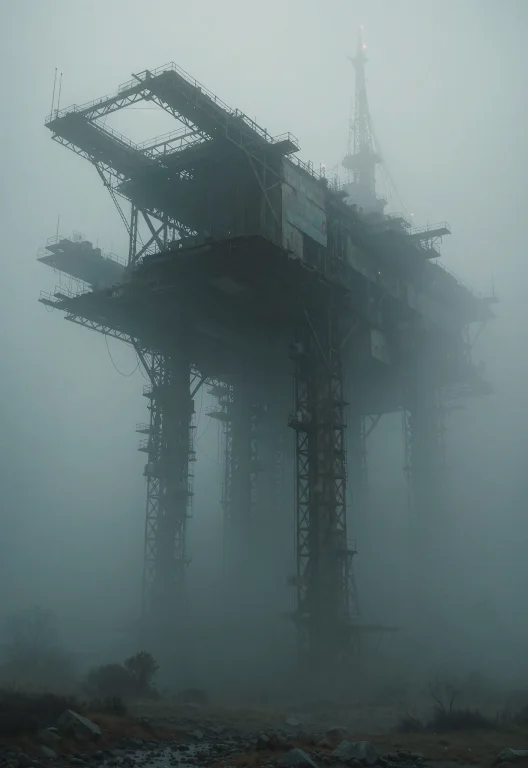 The Image Is A Post-apocalyptic Scene Of A Massive, Partiall...