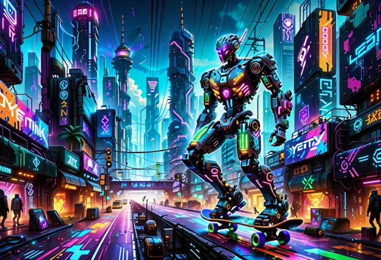 Led, Colorful Led Lights, Cyberpunk City, Robot On A Skatebo...