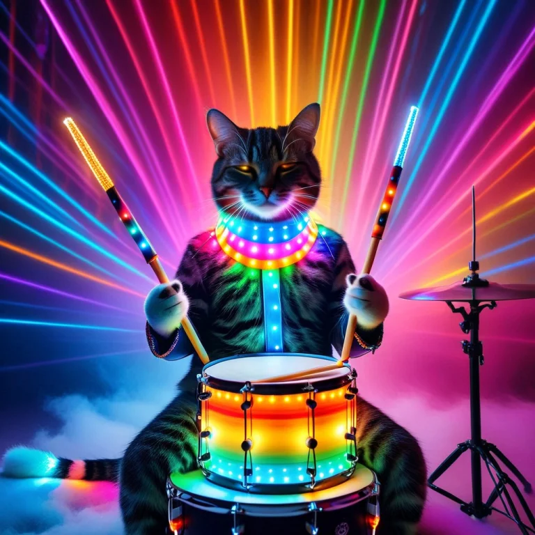 Led, Cat, Eyes Closed, Drum With Colorful Led Lights Strappe...