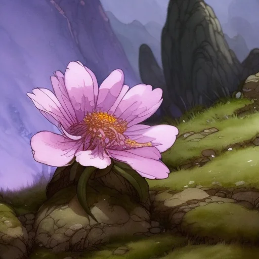 A Close Up Of A Flower Growing Up Through A Rock. Low Angle...