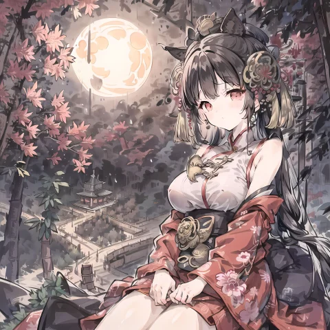 Mostly Same As The Next , Moon , Night Sky ,sakura Trees — Stable Diffusion AI Prompt: mostly same as the next , moon , ((night sky)) ,sakura trees