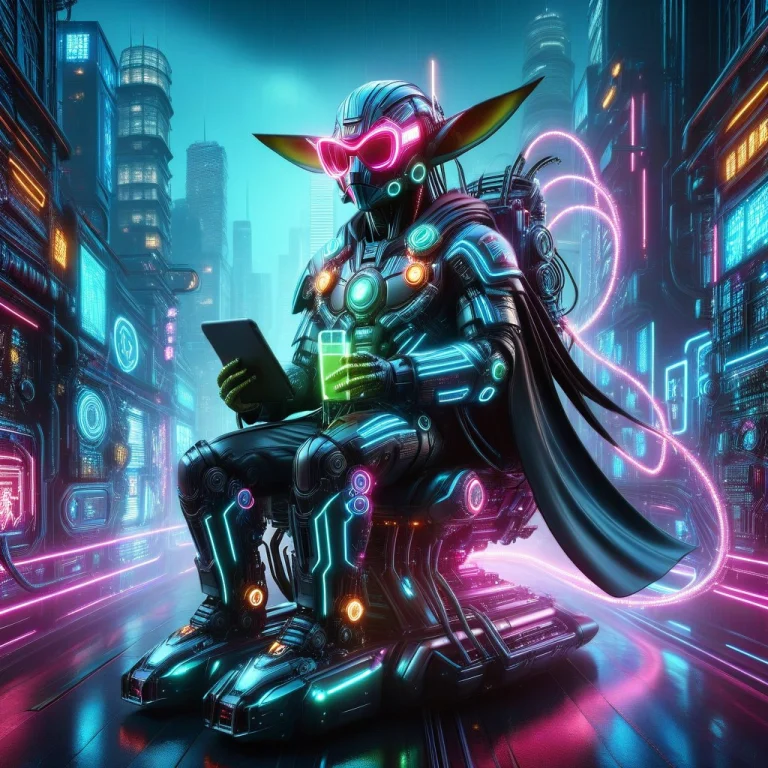 Hyper-detailed Cyberpunk Street Scene, Satirical Parody, Nig...