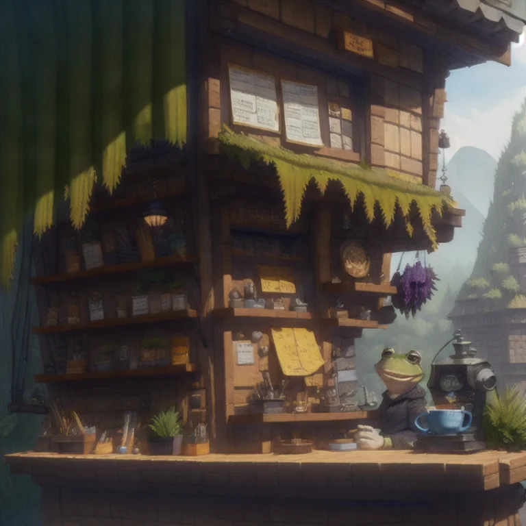A Frog Having A Cup Of Coffee. Style-kitchen. Style-petal
