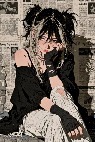 Velnari, , A Young Woman With Messy, Dark Hair Streaked With... — Stable Diffusion AI Prompt: velnari, , A young woman with messy, dark hair streaked with light blonde highli...