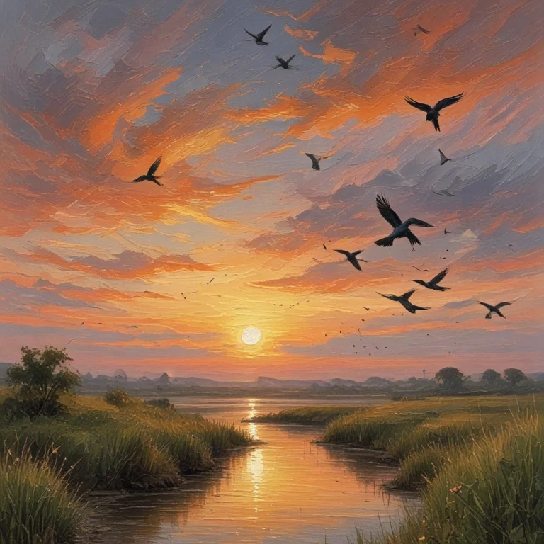A Beautiful Sunrise With Birds Flying