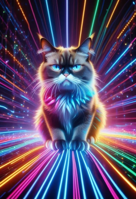 Led, Colorful Led Lights, A Grumpy Cat Completely Tangled In...
