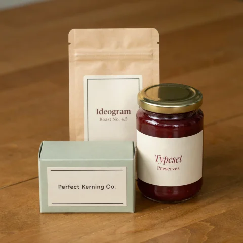A Stack Of Three Product Labels On A Wooden Table, Each With... — Stable Diffusion AI Prompt: A stack of three product labels on a wooden table, each with crisp printed text:...