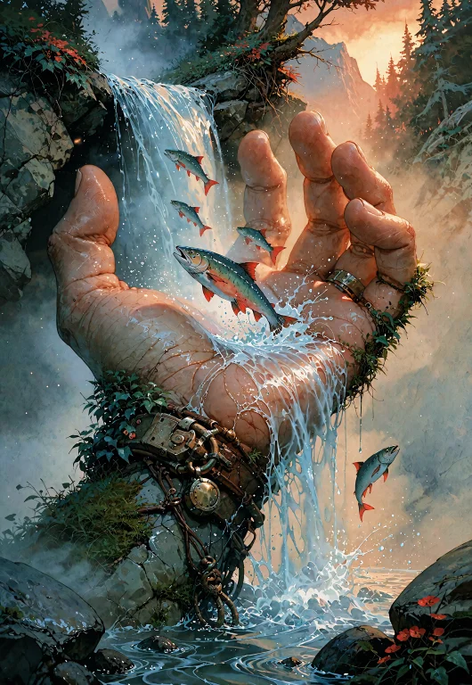One Colossal Ancient Hand Rises From The Base Of A Wild Moun...
