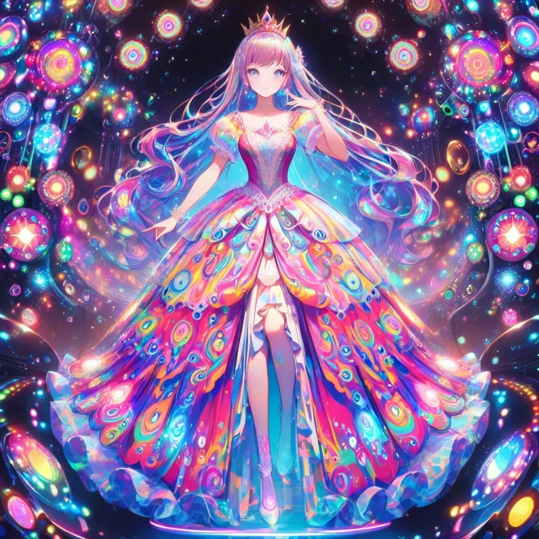 1girl, Solo, Princess, Dress, Layered Dress, Psychedelic, Le...