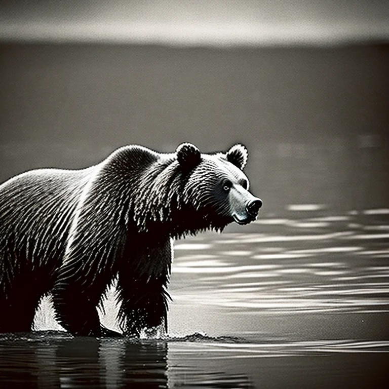 A Grizzly Bear In A River Analogfilm768-bw-tintype