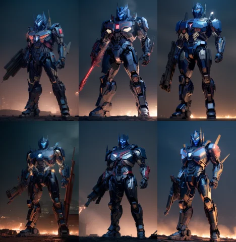 Night Scene, Giant Opt-6000, Holding Heavy Artillery, Random... — Stable Diffusion AI Prompt: (night scene), giant opt-6000, holding heavy artillery, random ready for battle...