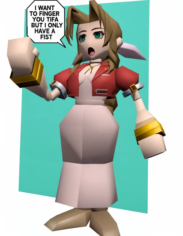 Aerith Gainborough Holding Up A Block Hand, Speech Bubble I...
