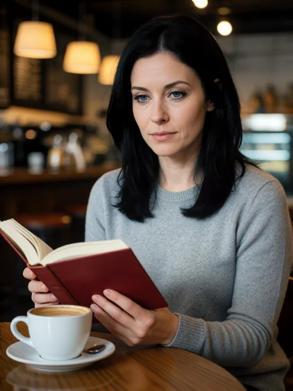 Raw Image Of Real Life With A Woman Sitting In A Cafe, She I...