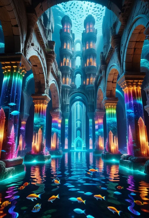 High Quality, An Ancient Underwater Palace Made Of Colorful...