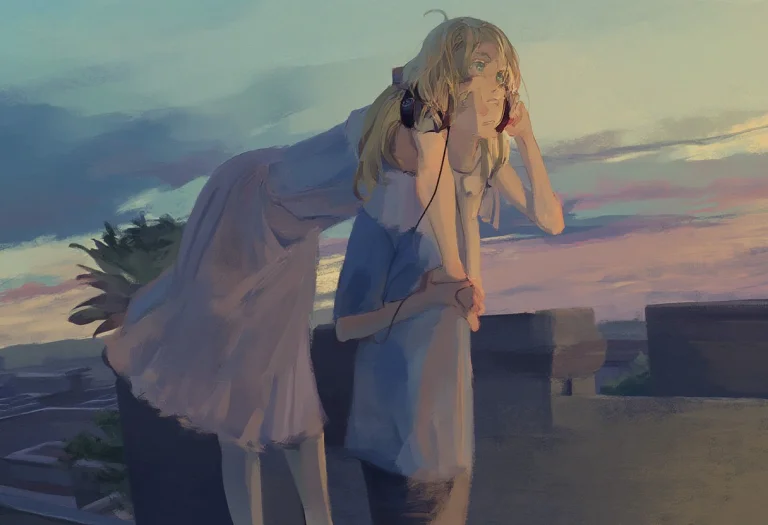 1girl, 1boy, Long Hair, Blonde Hair, Green Eyes, Sundress, H...