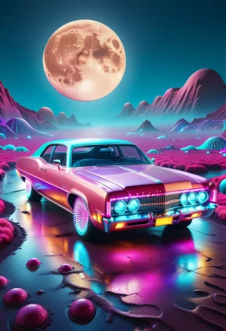 Masterpiece, A Vintage Car Made Of Colorful Led Lights, Glow... — SDXL AI Prompt: masterpiece, a vintage car made of colorful LED lights, glowing chrome body and...