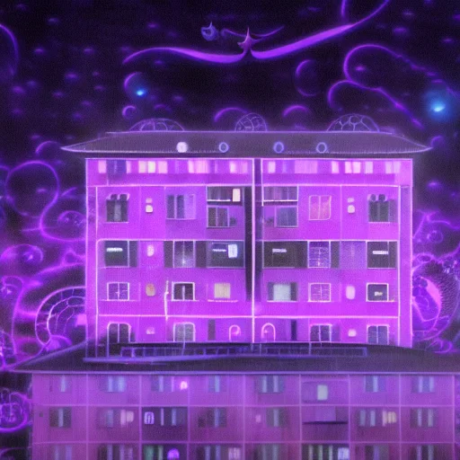 Khrushchevka1.2, Night View, Purple Light Inside Windows1.4,...