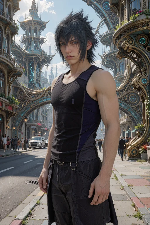 Ffxvnoctis, Noctis, Black Spiky Hair, Blue Eyes, Serious Exp...