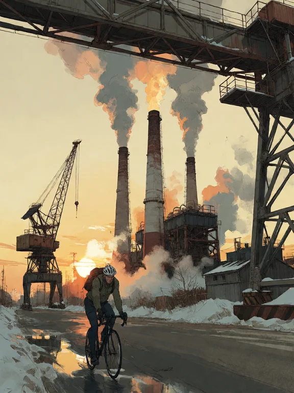 Bradhamel Art Style. A Dramatic Industrial Scene At Sunset W...