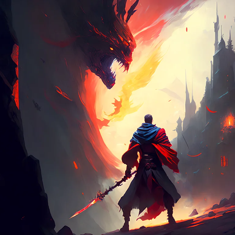 Wizard In A Red Wizard Robe With A Magic Staff, Magic Energy...