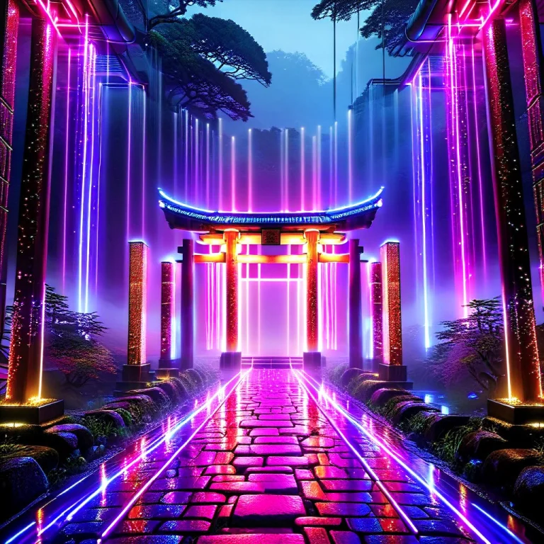 Led, Colorful Led Lights, A Traditional Japanese Torii Gate...