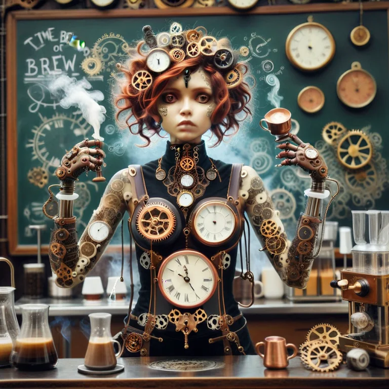 A Steampunk Barista With Gear-jointed Arms And A Pocket-watc...