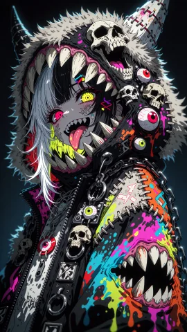 Create An Extremely Detailed 2d Anime Illustration In A Grot... — Stable Diffusion AI Prompt: Create an extremely detailed 2D anime illustration in a grotesque-kawaii monster...
