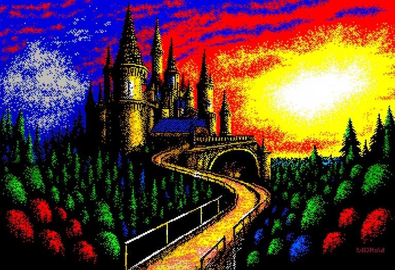 Zxpixseva, A Huge Fantasy Castle On A Mountain At Sunset, To...