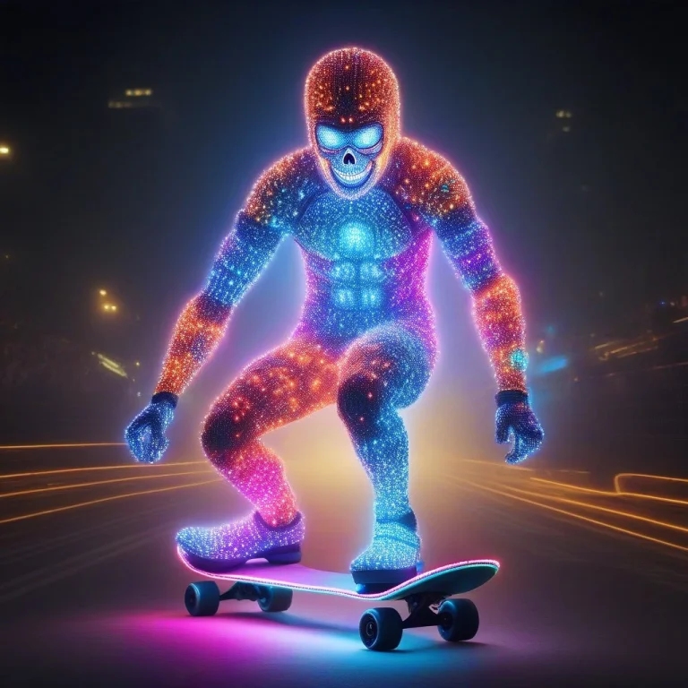 Led, A Samuraid On A Skateboard Morphed With Colorful Led Li...