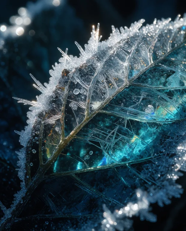 Photograph Of Crystalline Hoar Frost Coating On A Frozen Lea...
