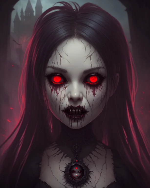 A Portrait Of A Vmpr-1400, Cute Girl, Bloody Face, Detailed,...