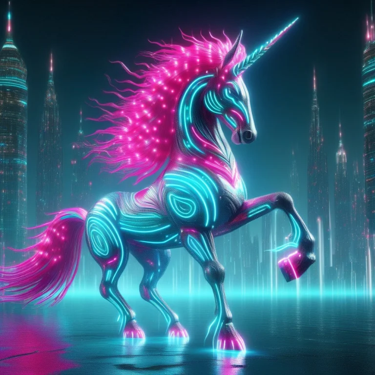 A Mythical Unicorn With A High-fantasy Flair And Futuristic...