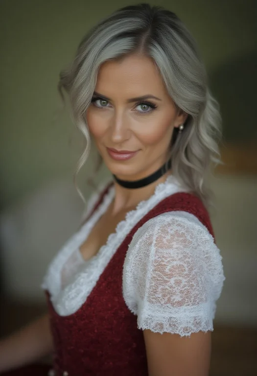 A Mature Moaning With Gray Hair In A Stylish Bavarian Dirndl...