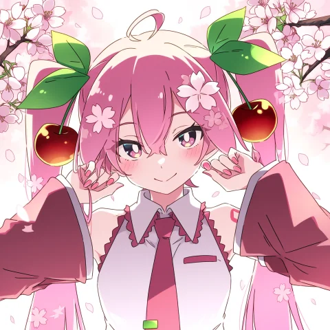 Ixy Style, 1girl, Solo, Sakura Miku, Necktie, Pink Hair, Hat... — Stable Diffusion AI Prompt: ixy style, 1girl, solo, sakura miku, necktie, pink hair, hatsune miku, long hair...